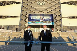 Santiago del Estero governor Gerardo Zamora and Argentine president Alberto Fernández at the inauguration of the Estadio Único on 4 March 2021