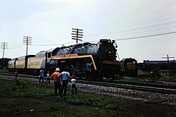 The former Reading 2101 leading the "Chessie Steam Special" into Plymouth, Michigan in 1977.