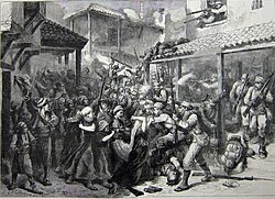 Illustration of resistance during the siege of Sarajevo in 1878 against the Austro-Hungarian troops.