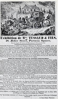 Poster for the Tussaud wax figures exhibition, Baker Street, London, 1835