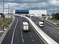 The M74 (2011 phase) looking north from Cathcart Road overbridge(A728) towards the point where it merges into the M8