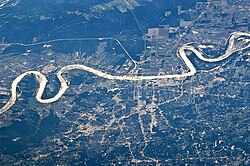 Baton Rouge as viewed from the International Space Station, May 2011, looking west
