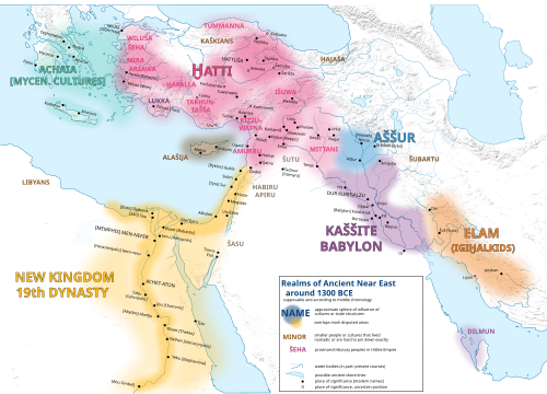Approximate political map of the Ancient Near East in 1300 BC