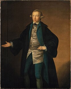 An American student in undergraduate academic dress during the colonial period.
