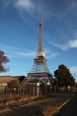 Replica Eiffel Tower in an industrial area next to Batho