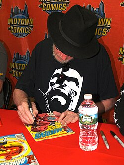 Frank Miller, seen here signing a copy of issue #181 at Midtown Comics, revamped the character's radar-sense to make it more believable.