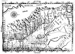 A map of Annam drafted by Alexandre de Rhodes. "Cua han" appears along the coast (upside-down, left of centre).