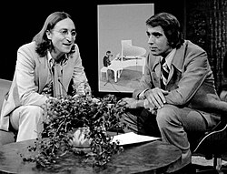 Publicity photo of Lennon and host Tom Snyder from the television programme Tomorrow. Aired in 1975, this was the last television interview Lennon gave before his death in 1980.
