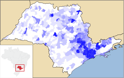 Population density in the municipalities of São Paulo in 2002.