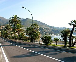 Strada statale 1 Via Aurelia in Arenzano. It is one of the most important state highways in Italy and derives from an ancient Roman consular road, the Via Aurelia.