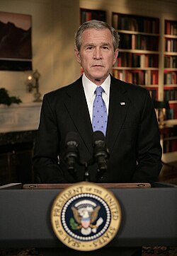 President George W. Bush announces the new strategy on Iraq from the White House Library, 10 January 2007