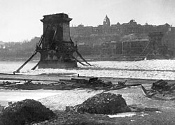 The Chain Bridge was destroyed during the Siege of Budapest.