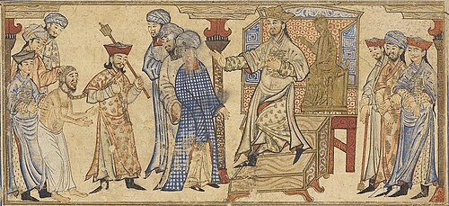 Saint George (Jurjis) miraculously protected when tortured by the King of Mosul for refusing to worship idols. Jami' al-Tawarikh ("World History"), University of Edinburgh Or.Ms.20