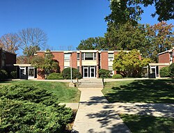 Ithaca Hall on the later Princeton campus, honoring the previous 1929–1932 location of the college