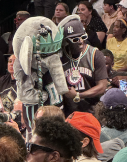 Flav with WNBA New York Liberty mascot Ellie The Elephant, September 2024