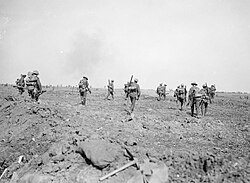 British troops moving up to the attack during the Battle of Morval, 25 September 1916.