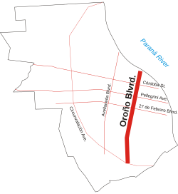 Location of Oroño Boulevard in Rosario.