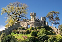 Garth compares Cerin Amroth, a grassy mound in Lothlórien surrounded by two circles of trees, to the Motte of Warwick Castle, known as Ethelfleda's Mound (pictured), where a young Tolkien went with his future wife Edith Bratt.[G 17]