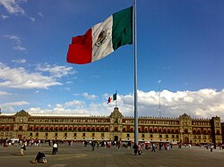 The National Palace on the east side of Plaza de la Constitución or Zócalo, the main square of Mexico City; it was the residence of viceroys and Presidents of Mexico and now the seat of the Mexican government