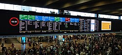 The departures and arrivals board at London Euston Station
