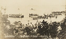 The landing of Australian troops at ANZAC Cove, Gallipoli, Turkey, 25 April 1915