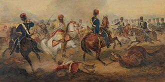 7th Hussars, charging a body of the Mutineer's Cavalry, Alambagh, Lucknow