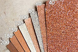 Sheets of sandpaper with different grit sizes