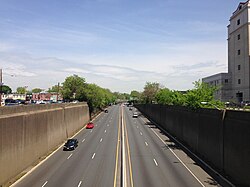 US 1 through downtown Trenton, looking north from the East State Street overpass