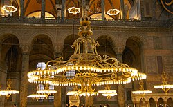 Chandeliers in Hagia Sophia, similar lighting structures may have been present in the Byzantine period