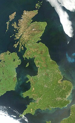 A satellite image of the United Kingdom excluding Shetland