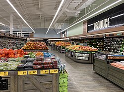 A picture of the newest Safeway store themes, dubbed "Lifestyle 2.0" internally..mw-parser-output cite.citation{font-style:inherit;word-wrap:break-word}.mw-parser-output .citation q{quotes:"\"""\"""'""'"}.mw-parser-output .citation:target{background-color:rgba(0,127,255,0.133)}.mw-parser-output .id-lock-free.id-lock-free a{background:url("//upload.wikimedia.org/wikipedia/commons/6/65/Lock-green.svg")right 0.1em center/9px no-repeat}.mw-parser-output .id-lock-limited.id-lock-limited a,.mw-parser-output .id-lock-registration.id-lock-registration a{background:url("//upload.wikimedia.org/wikipedia/commons/d/d6/Lock-gray-alt-2.svg")right 0.1em center/9px no-repeat}.mw-parser-output .id-lock-subscription.id-lock-subscription a{background:url("//upload.wikimedia.org/wikipedia/commons/a/aa/Lock-red-alt-2.svg")right 0.1em center/9px no-repeat}.mw-parser-output .cs1-ws-icon a{background:url("//upload.wikimedia.org/wikipedia/commons/4/4c/Wikisource-logo.svg")right 0.1em center/12px no-repeat}body:not(.skin-timeless):not(.skin-minerva) .mw-parser-output .id-lock-free a,body:not(.skin-timeless):not(.skin-minerva) .mw-parser-output .id-lock-limited a,body:not(.skin-timeless):not(.skin-minerva) .mw-parser-output .id-lock-registration a,body:not(.skin-timeless):not(.skin-minerva) .mw-parser-output .id-lock-subscription a,body:not(.skin-timeless):not(.skin-minerva) .mw-parser-output .cs1-ws-icon a{background-size:contain;padding:0 1em 0 0}.mw-parser-output .cs1-code{color:inherit;background:inherit;border:none;padding:inherit}.mw-parser-output .cs1-hidden-error{display:none;color:var(--color-error,#bf3c2c)}.mw-parser-output .cs1-visible-error{color:var(--color-error,#bf3c2c)}.mw-parser-output .cs1-maint{display:none;color:#085;margin-left:0.3em}.mw-parser-output .cs1-kern-left{padding-left:0.2em}.mw-parser-output .cs1-kern-right{padding-right:0.2em}.mw-parser-output .citation .mw-selflink{font-weight:inherit}@media screen{.mw-parser-output .cs1-format{font-size:95%}html.skin-theme-clientpref-night .mw-parser-output .cs1-maint{color:#18911f}}@media screen and (prefers-color-scheme:dark){html.skin-theme-clientpref-os .mw-parser-output .cs1-maint{color:#18911f}}"Safeway lighting disaster comes to the northwest". RetailWatchers.com. August 20, 2017.