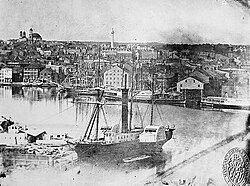 The Port of Baltimore with the Washington Monument in the background in 1849