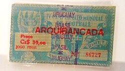 Ticket for the 1950 World Cup's decisive match between Brazil and Uruguay.