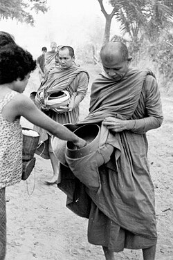 Thai Forest Tradition monks led by Ajahn Maha Bua out for the morning alms round