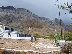 Raising the Brazilian flag on the island