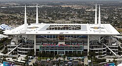 Hard Rock Stadium is the home stadium for the Miami Dolphins of the National Football League, the Miami Hurricanes football team of the University of Miami, and College Football Playoff's Orange Bowl game held annually each January.