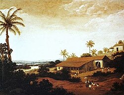 View of a sugar-producing farm (engenho) in colonial Pernambuco by Dutch painter Frans Post (17th century).