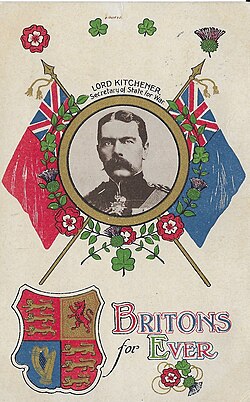 Postcard of Kitchener from WW1 period. The picture shows him as a younger man.