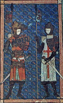 St George with an earl of Lancaster (probably Edmund Crouchback), from an English Book of Hours, c. 1330.