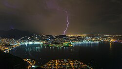 Night storm with lightning in Rio de Janeiro, view from Sugarloaf Mountain