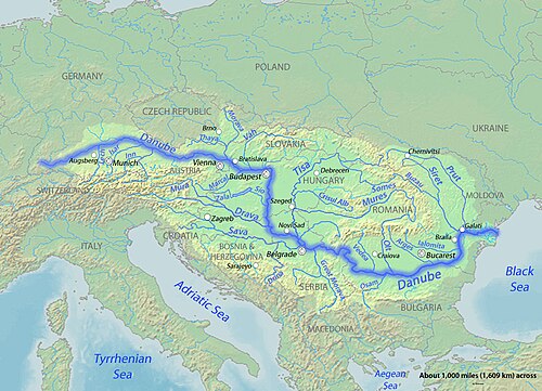 The Danube watercourse system throughout Central and Southeastern Europe