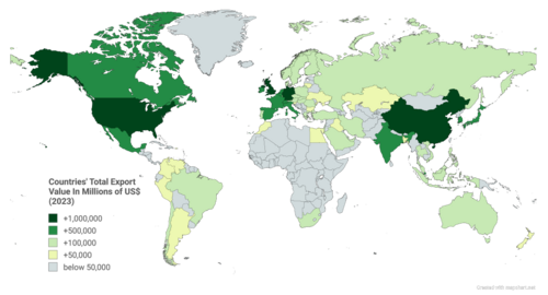 Map of countries by exports, 2023