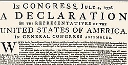 The opening of the Declaration's original printing on July 4, 1776, under Jefferson's supervision, engrossed and signed in August 1776 includes slightly edited phrasing to its opening lines, including the pointed addition of the word "unanimous", reflecting that each of the 56 delegates of the Second Continental Congress signed it.[88]