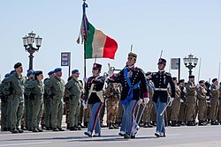 The Italian Army's flag on parade during the army's birthday celebration in Bari on 2 May 2025