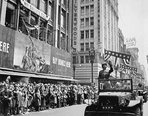 Patton during a welcome home parade in Los Angeles, 9 June 1945