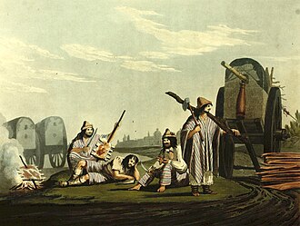 Tucumán gauchos visiting Buenos Aires — the first depiction of an asado (Emeric Essex Vidal, 1820)