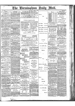 Birmingham Daily Mail highlighting the details of the upcoming Great International Match between Aston Villa and Hibernian in April 1887.