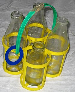 Returning reusable glass milk bottles, used for home delivery service in the UK