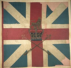 The Kings's colour of Barrell's Regiment of Foot that was carried at the Battle of Culloden in 1746. National Museum of Scotland, accession number M.1931.299.2[1]