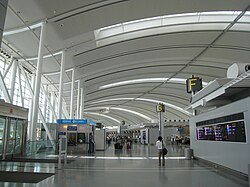 Interior of Toronto Pearson International Airport's Terminal 1. Toronto Pearson serves as the international airport for the Greater Toronto Area